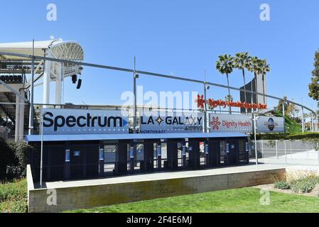 CARSON, KALIFORNIEN - 20 MAR 2021: Haupttor im Dignity Health Sports Park, auf dem Campus der Cal State Dominguez Hills, Heimat der LA Galaxy of Major Stockfoto