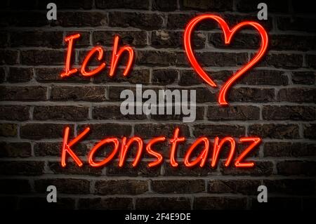 Leuchttreklame, Ich liebe Konstanz, Baden-Württemberg, Deutschland, Europa Ich liebe Konstanz, Baden-Württemberg, Deutschland, Euro Stockfoto