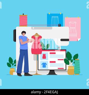 Mode-Designer-Konzept mit Nähmaschine Vektor-Illustration. Stock Vektor
