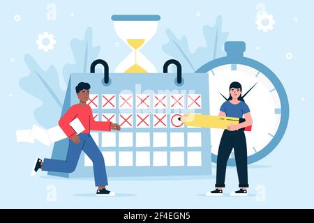 Flache Hand gezeichnete Zeitmanagement Illustration Vektor Illustration. Stock Vektor