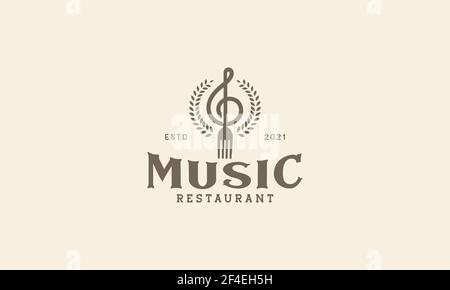 Musikalische Note mit Gabel Restaurant Logo Vektor Symbol Symbol Design Abbildung Stock Vektor