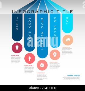 Vector Mehrzweck Infografik Vorlage aus fünf grünen gekrümmten vertikal Streifen Inhaltsblöcke mit Symbolen und Beschreibung - heller Hintergrund version Stock Vektor