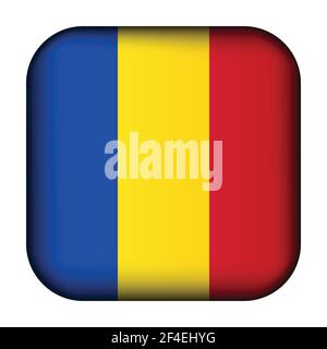 Glaskugel mit Flagge Rumäniens. Quadratische Vorlage. Rumänisches nationales Symbol. Glänzender realistischer Würfel, 3D abstrakte Vektorgrafik Stock Vektor