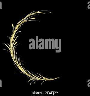 Runder Rahmen mit goldenen Ähren aus Weizen, Gerste oder Roggen und Grashalm auf schwarzem Hintergrund. Vektorgrafik isoliert auf Weiß. Herbstfarbe. Harves Stock Vektor