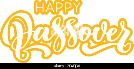 Happy Pessach Vektor Hand Schriftzug. Jüdische Feiertage Ostern. Kalligraphie Vorlage für Typografie Poster, Grußkarte, Banner, Einladung, Postkarte, Flyer, Aufkleber. Abbildung isoliert auf weiß. Stock Vektor