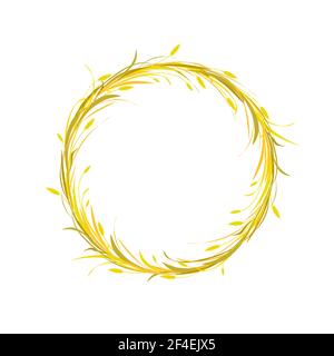 Runder Kranz oder Krone mit goldenen und braunen Ähren aus Weizen, Gerste oder Roggen und Grashalmen. Vektor Natur Illustration isoliert auf schwarz. Gold und yel Stock Vektor
