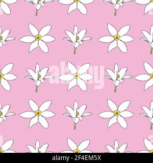 Vektor rosa Hintergrund weiße Blumen nahtlose Muster. Weiße Lilien. Nahtloses Muster Hintergrund Stock Vektor