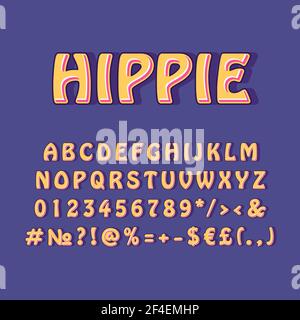 Hippie Jahrgang 3D Vektor Alphabet Set Stock Vektor