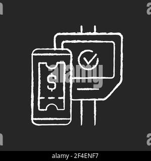 Kontaktloses Ticketing in öffentlichen Verkehrsmitteln Kreideweiß-Symbol auf schwarz Hintergrund Stock Vektor