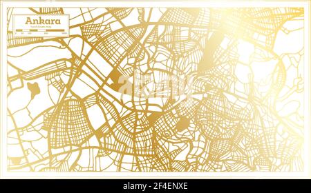 Ankara Türkei Stadtplan im Retro-Stil in Golden Color. Übersichtskarte. Vektorgrafik. Stock Vektor