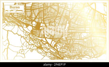 Bursa Türkei Stadtplan im Retro-Stil in Golden Color. Übersichtskarte. Vektorgrafik. Stock Vektor