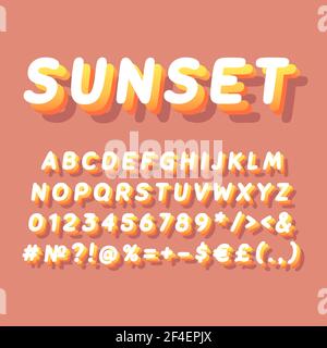 Sonnenuntergang vintage 3D Vektor Alphabet Satz Stock Vektor