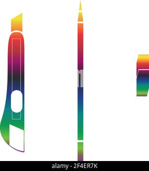 Set Bleistift, Radierer, Briefpapier Messer Vorlage Symbol. Vektor EPS 10 Stock Vektor