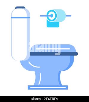 Toilettensymbolvektor in flachem Stil. Toilettenschüssel, Toilettenpapierrolle abgebildet. Stock Vektor