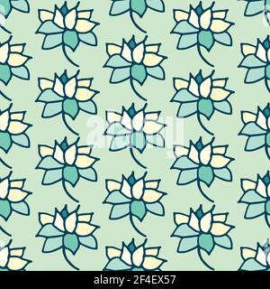 lotus Blumen nahtlose Vektor-Muster in blau Stock Vektor