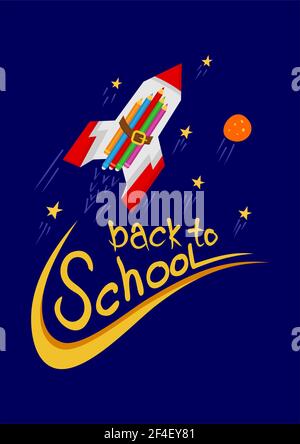 Back to School Rocket mit farbigen Bleistiften Illustration Stock Vektor