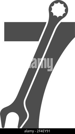 Nummer 7 Logo-Symbol mit Schraubenschlüssel Design Vektor-Illustration Stock Vektor