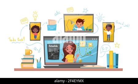 Online Learning Vektor Stock Illustration. Zu Hause studieren, Online-Test, Fernlernkonzept Stock Vektor