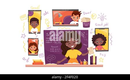 Online Learning Vektor Stock Illustration. Zu Hause studieren, Online-Test, Fernlernkonzept. Stock Vektor