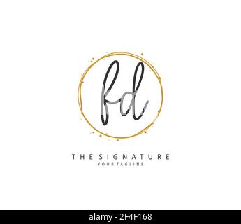 FD Anfangsbuchstabenhandschrift und Signaturlogo. Ein Konzept handschriftlich Initiallogo mit Template-Element. Stock Vektor