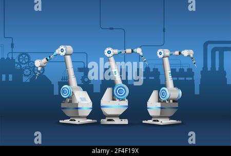 Weiße Roboterarme in der Vektorgrafik des Werks Stock Vektor