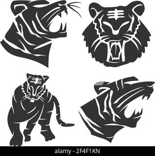 Tiger starke Tier Maskottchen Illustration Template-Set Stock Vektor