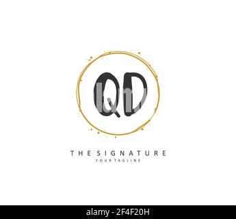 QD-Anfangsbuchstaben und Signaturlogo. Ein Konzept handschriftlich Initiallogo mit Template-Element. Stock Vektor