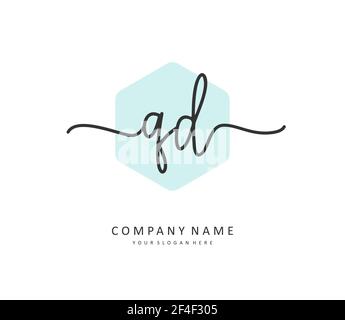 QD-Anfangsbuchstaben und Signaturlogo. Ein Konzept handschriftlich Initiallogo mit Template-Element. Stock Vektor
