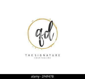 QD-Anfangsbuchstaben und Signaturlogo. Ein Konzept handschriftlich Initiallogo mit Template-Element. Stock Vektor