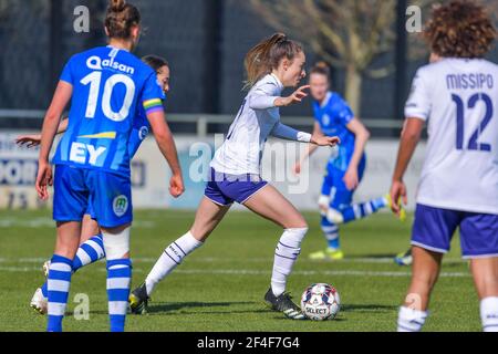 Oostakker, Belgien. März 2021, 20th. Tessa Wullaert (27) von Anderlecht während eines weiblichen Fußballspiels zwischen AA Gent Ladies und RSC Anderlecht am Spieltag 17th der Saison 2020 - 2021 der belgischen Scooore Womens Super League, samstag, 20. März 2021 in Oostakker, Belgien. FOTO SPORTPIX.BE - STIJN AUDOOREN Quelle: SPP Sport Press Foto. /Alamy Live Nachrichten Stockfoto