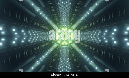 Eine 3D Rendering eines coolen futuristischen Flur zu einem Portal mit grünen Neonlicht Stockfoto