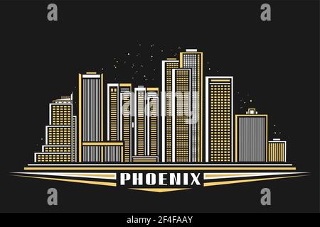 Vektor-Illustration von Phoenix City, horizontales Plakat mit Linienkunst-Design beleuchtete phoenix Stadtlandschaft, modernes amerikanisches Konzept mit dekorativen FO Stock Vektor