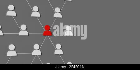 Soziale Netzwerke zwischen verschiedenen Menschen oder Geschäftsleuten Icons Kommunikation Konzept 3D Symbole 3D Rendering Stockfoto