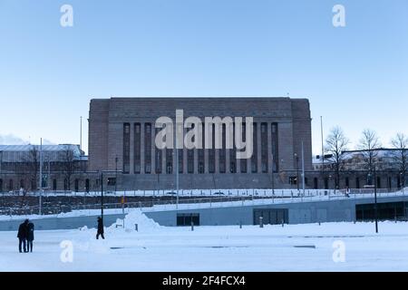 Helsinki, Finnland - 19. Januar 2019: Parlament von Finnland im Winter Stockfoto