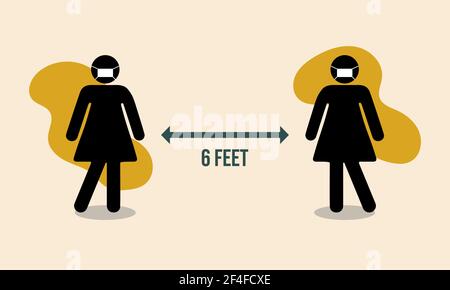 Social Distancing Icon für STOP Covid-19. Halten Sie Ihren Abstand 6 Fuß. Stock Vektor