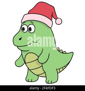 Dinosaurier Wandern trägt weihnachtshut Doodle Symbol Bild Stock Vektor