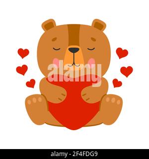Vektor-Illustration von niedlichen Cartoon braun Teddybär Charakter mit Rote Herzen für Liebe und Beziehung Konzept Design Stock Vektor