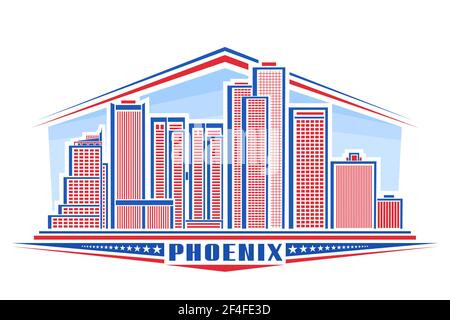 Vektor-Illustration von Phoenix City, horizontales Plakat mit Linie Art Design phoenix Stadtbild auf Tageshintergrund, urbanes Panorama-Konzept mit einzigartig Stock Vektor