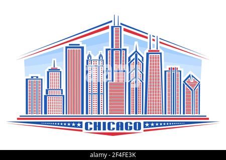 Vektor-Illustration von Chicago City, horizontales Plakat mit Linie Art Design chicago Stadtbild auf Tageshintergrund, modernes Panorama-Konzept mit einzigartigen Stock Vektor