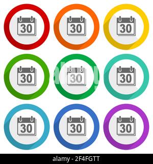 Kalender Vektor-Icons, Satz von bunten flachen Design-Tasten für webdesign und mobile Anwendungen Stock Vektor