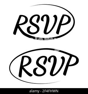 RSVP Symbol Hochzeit Vektor Einladungskarte Vorlage isoliert RSVP elegant Moderne Kalligraphie mit Wirbeln Stock Vektor