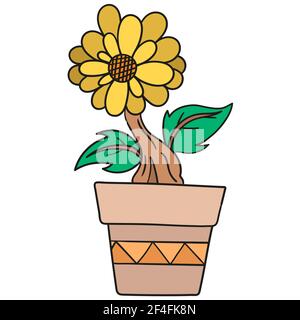 Üppige Sonnenblumen in einem Gartentopf Stock Vektor