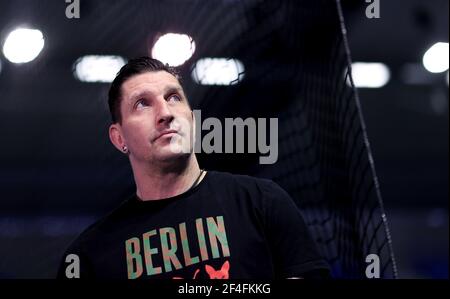 Magdeburg, Deutschland. März 2021, 21st. Handball: Bundesliga, SC Magdeburg - Füchse Berlin, Matchday 22 Stefan Kretzschmar, Sportdirektor Füchse Berlin. Quelle: Ronny Hartmann/dpa/Alamy Live News Stockfoto