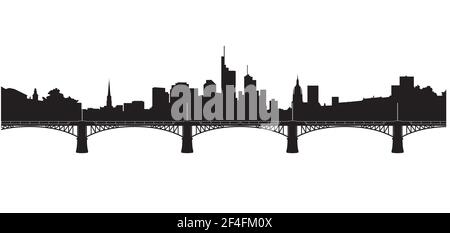 Silhouette der Skyline und Ignatz Bubis Brücke, Frankfurt am Main, Deutschland Stock Vektor