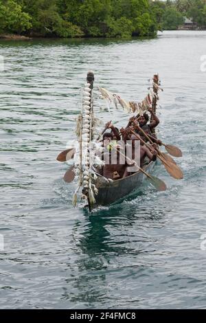 Telina Island Einheimische begrüßen Besucher, Marovo Lagune, Salomonen Stockfoto