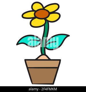 Schöne Sonnenblumen im Topf Stock Vektor