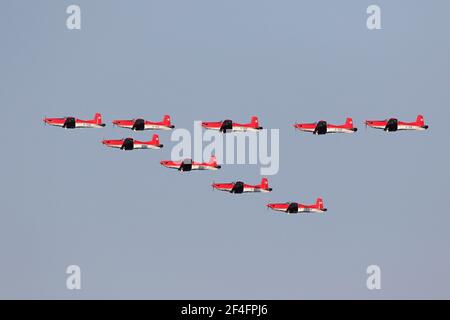 Formationsflug, Schweizer Kunstflugstaffel Patrouille Suisse, Schweizer Luftwaffe, Rapperswil, Kanton St. Gallen, Schweiz Stockfoto