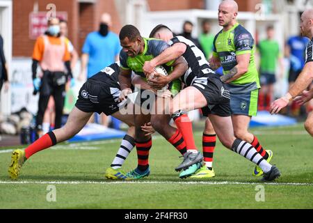 Llanelli, Wales, Großbritannien. März 2021, 21st. Uraia Naulusala (2) von West Wales Raiders in Aktion am 3/21/2021. (Foto von Craig Thomas/News Images/Sipa USA) Quelle: SIPA USA/Alamy Live News Stockfoto