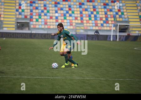 Frosinone, Italien. März 2021, 20th. Benito Stirpe Stadium, Lecce besiegte Frosinone 3-0 für das Spiel 30th der italienischen Serie B in Frosinone, Italien am 20. März 2021. In diesem Bild Antonino Gallo (Foto: Paolo Pizzi/Pacific Press/Sipa USA) Quelle: SIPA USA/Alamy Live News Stockfoto