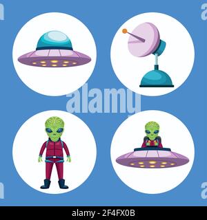 Aliens und Symbole Stock Vektor